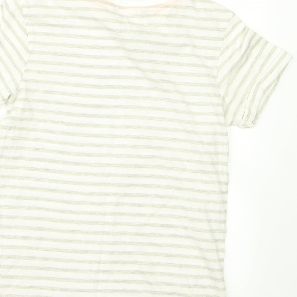 George Girls Beige Striped  Basic T-Shirt Size 7 Years