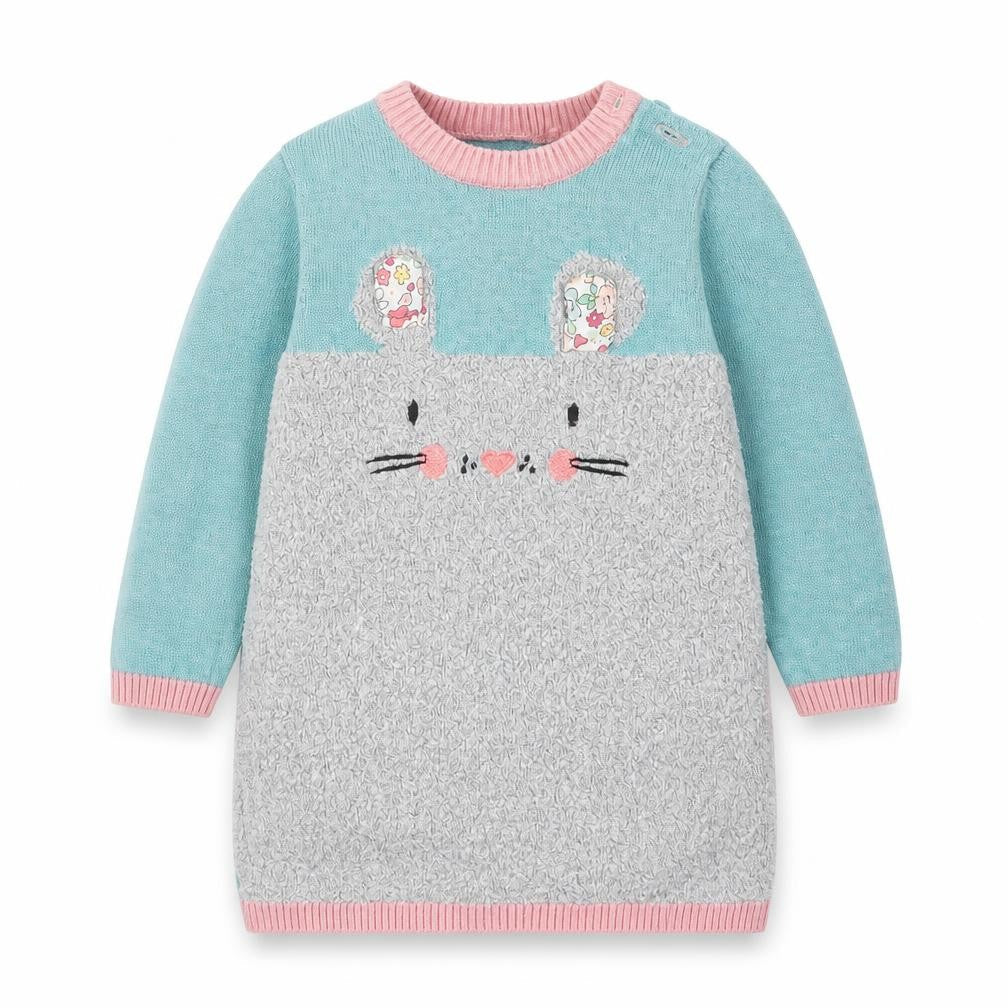 Front view of Tu girls’ blue knit jumper, size 6-9, months