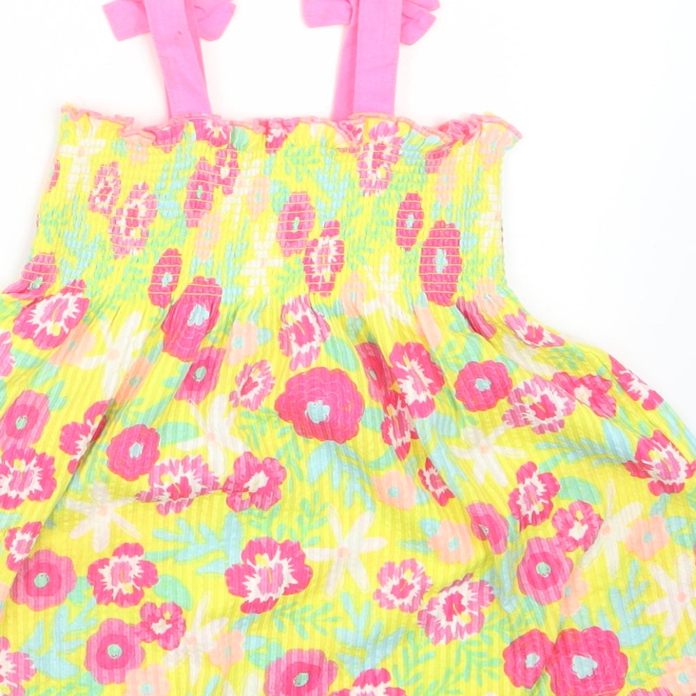 Matalan Girls Yellow Floral  Tank Dress  Size 9-12 Months
