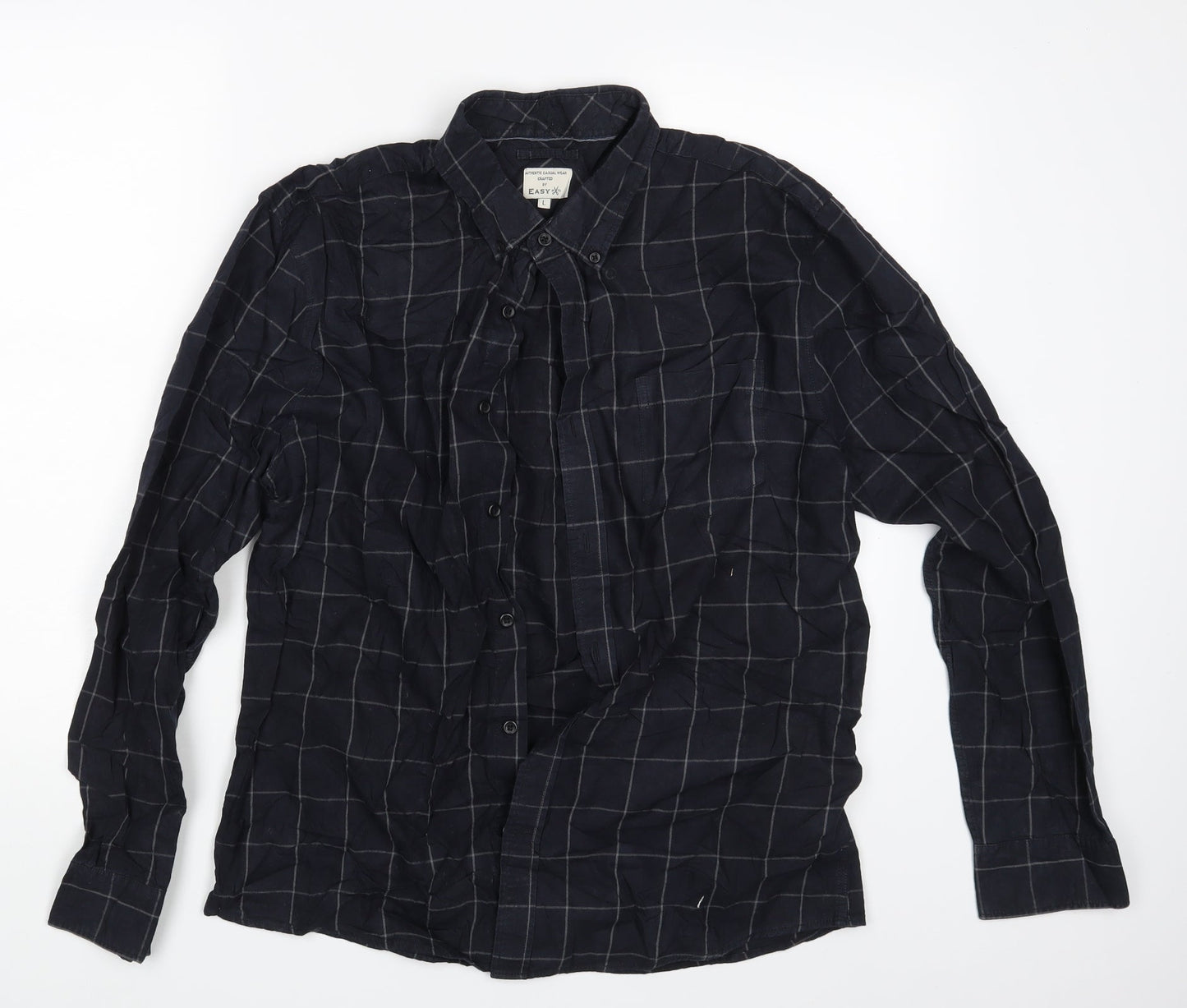 Easy Mens Beige Check   Button-Up Size L