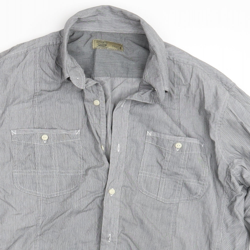 NEXT Mens Grey Striped   Button-Up Size L