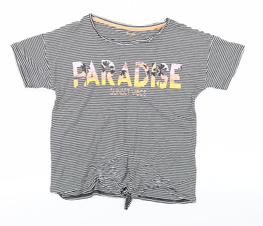 TU Girls Black Striped  Cropped T-Shirt Size 14 Years