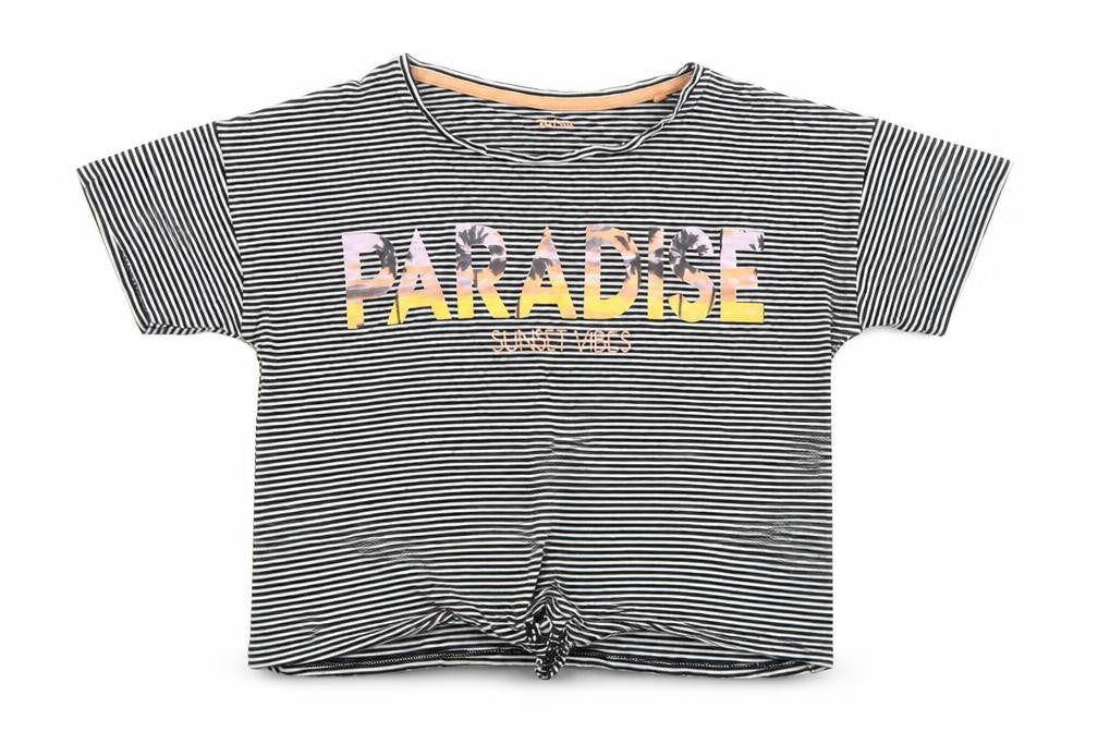 TU Girls Black Striped  Cropped T-Shirt Size 14 Years