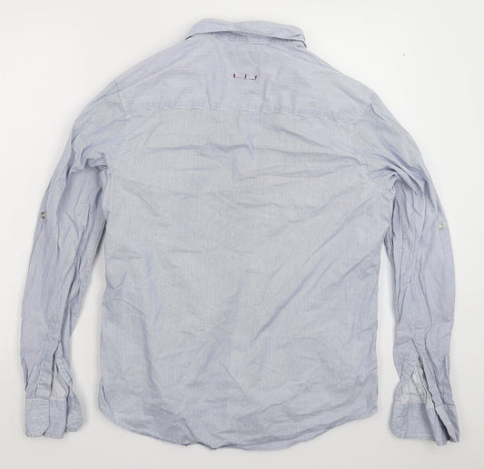 Numero Uno Womens Blue Striped  Basic Button-Up Size L