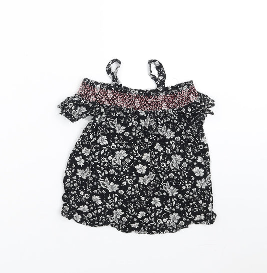 Matalan Girls Black Floral  Basic Blouse Size 8 Years