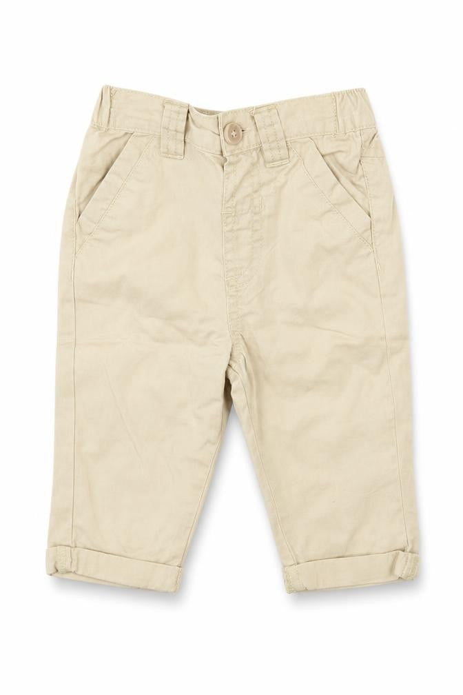 Front view of F&F boys’ beige capri trousers, size 3-6, months