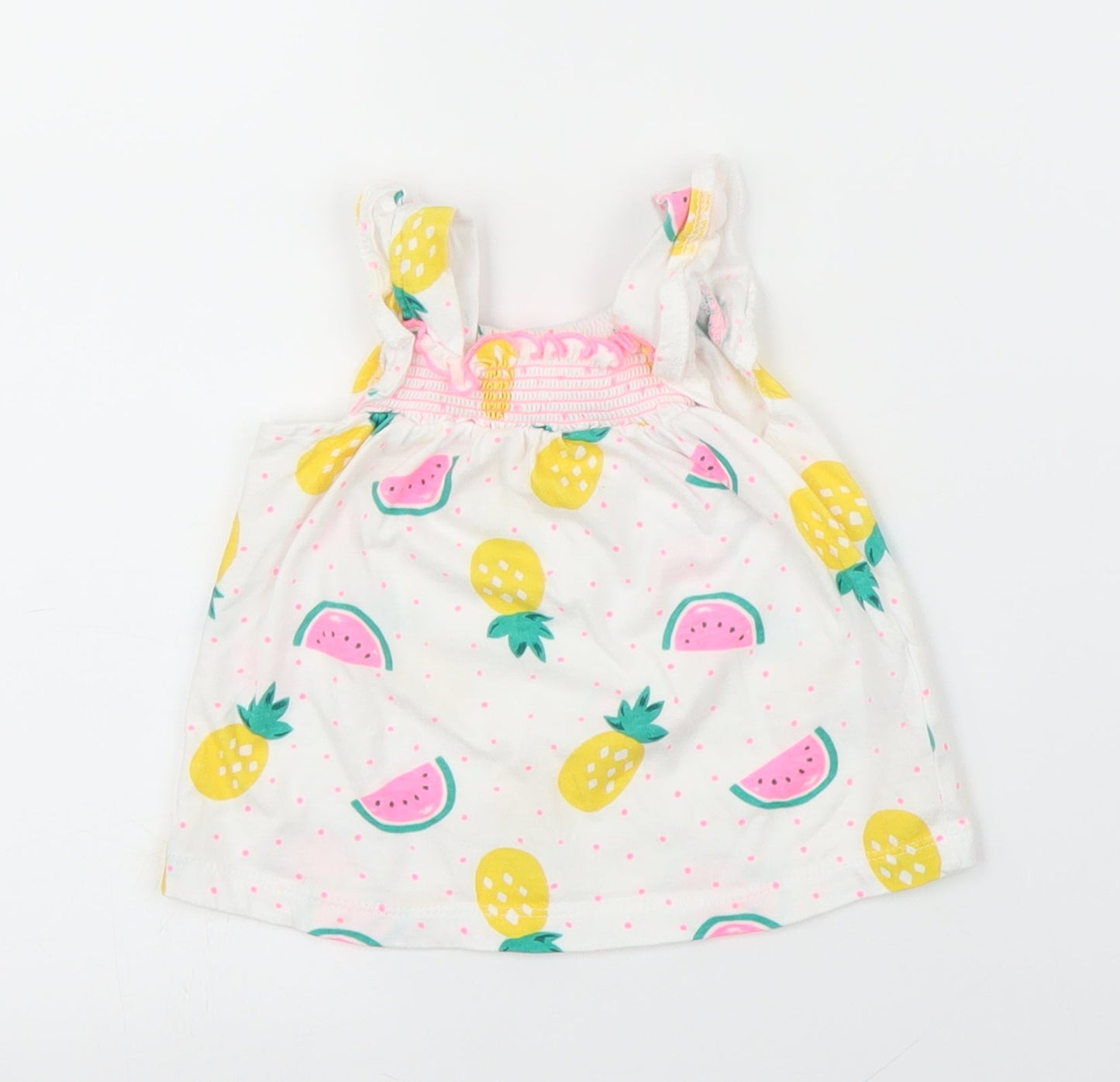 Preworn Girls White   Basic Blouse Size 3-6 Months  - Pineapple