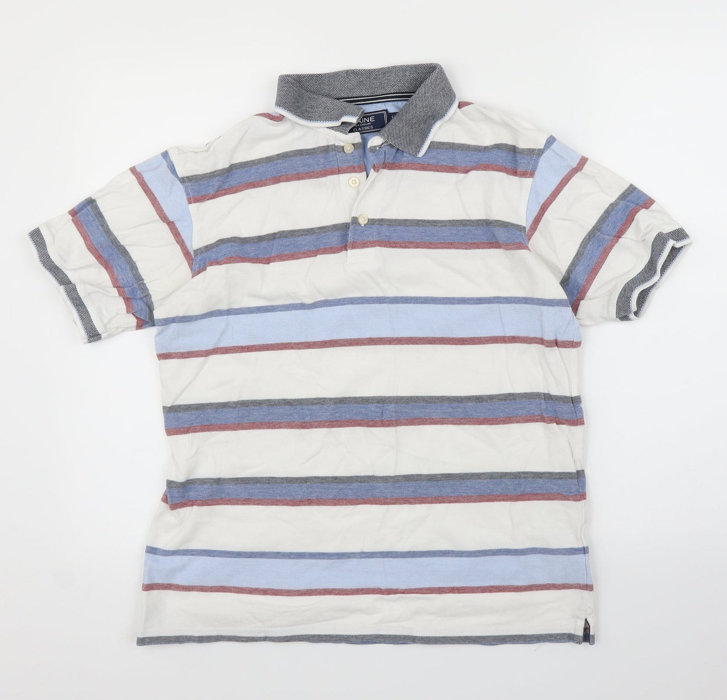 Maine Mens Blue Striped   Polo Size S