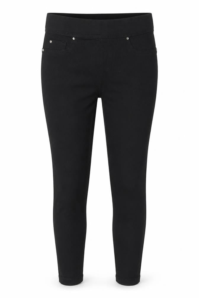 Front view of denim co women’s black jegging trousers, size UK 10, 26-inch leg