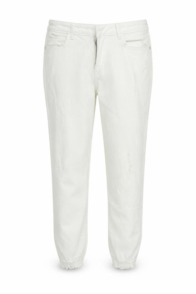 Front view of Denim & Co. women’s white trousers, size UK 16, 27-inch leg