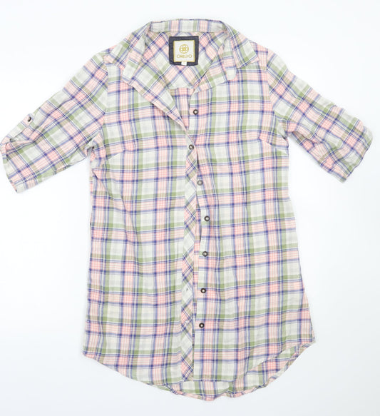Orelyo Womens White Check  Basic Button-Up Size S