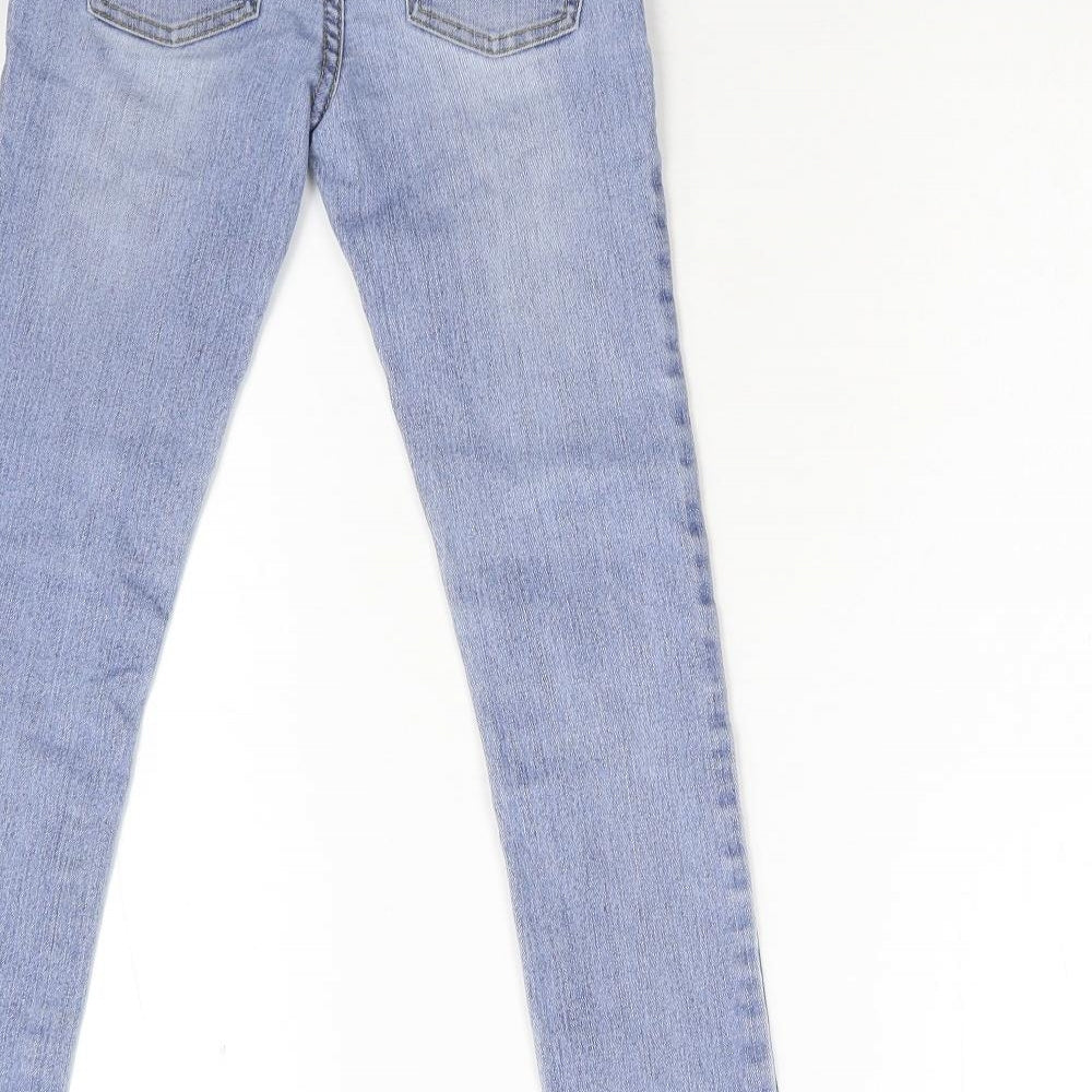 Brand and care label for FOREVER 21 girls’ blue denim skinny jeans, size 7, years