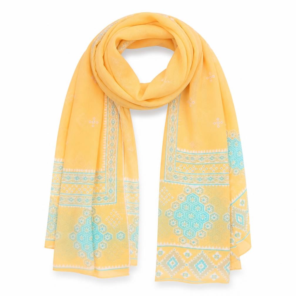 Preworn Womens Orange Geometric Shawl/Wrap