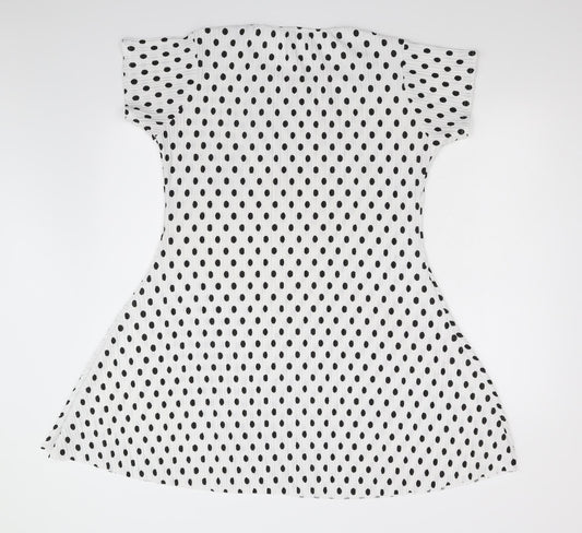 Preworn Womens White Polka Dot  Fit & Flare  Size L