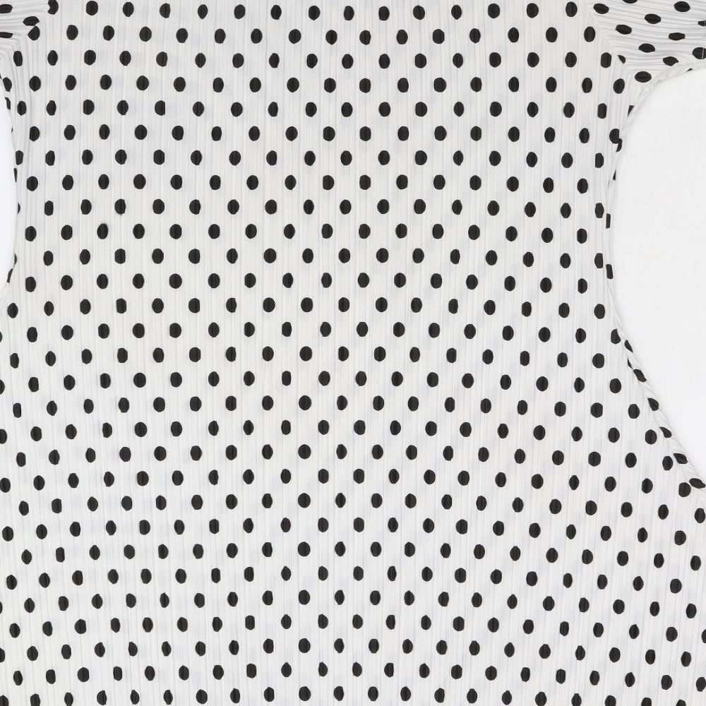 Preworn Womens White Polka Dot  Fit & Flare  Size L