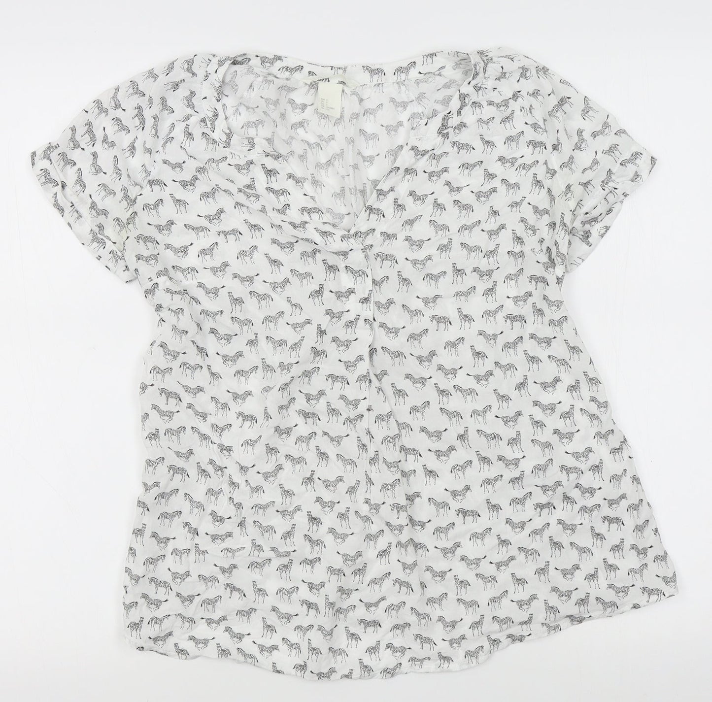 H&M Womens White Animal Print  Basic Blouse Size S