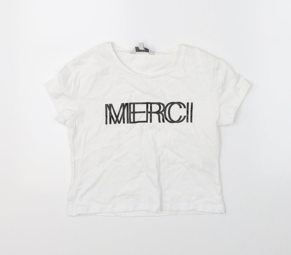 Front view of Miss E-vie girls’ white basic t-shirt, size 9-10, years