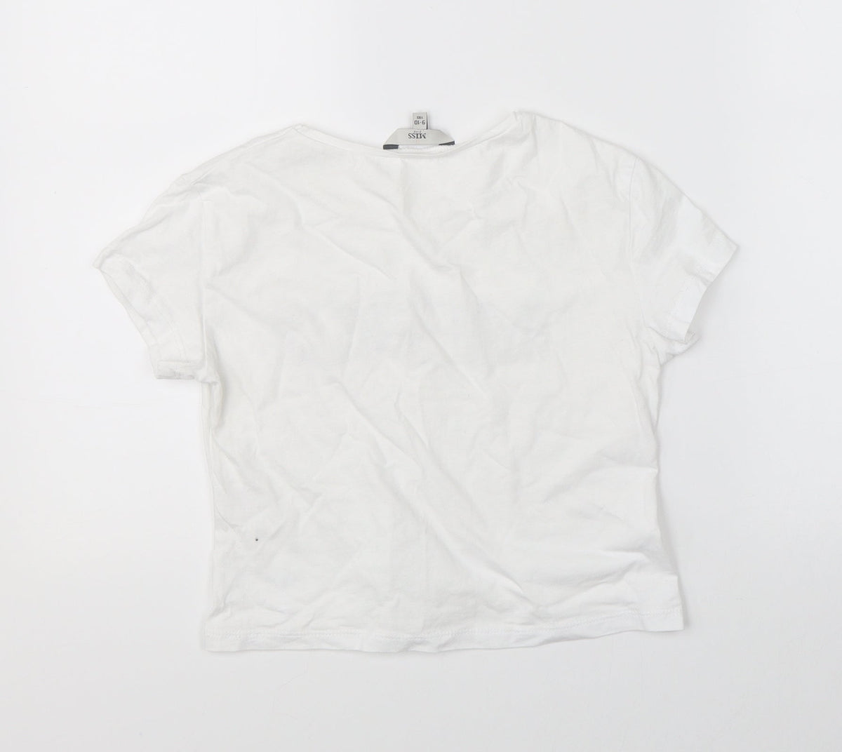 Back view of Miss E-vie girls’ white basic t-shirt, size 9-10, years