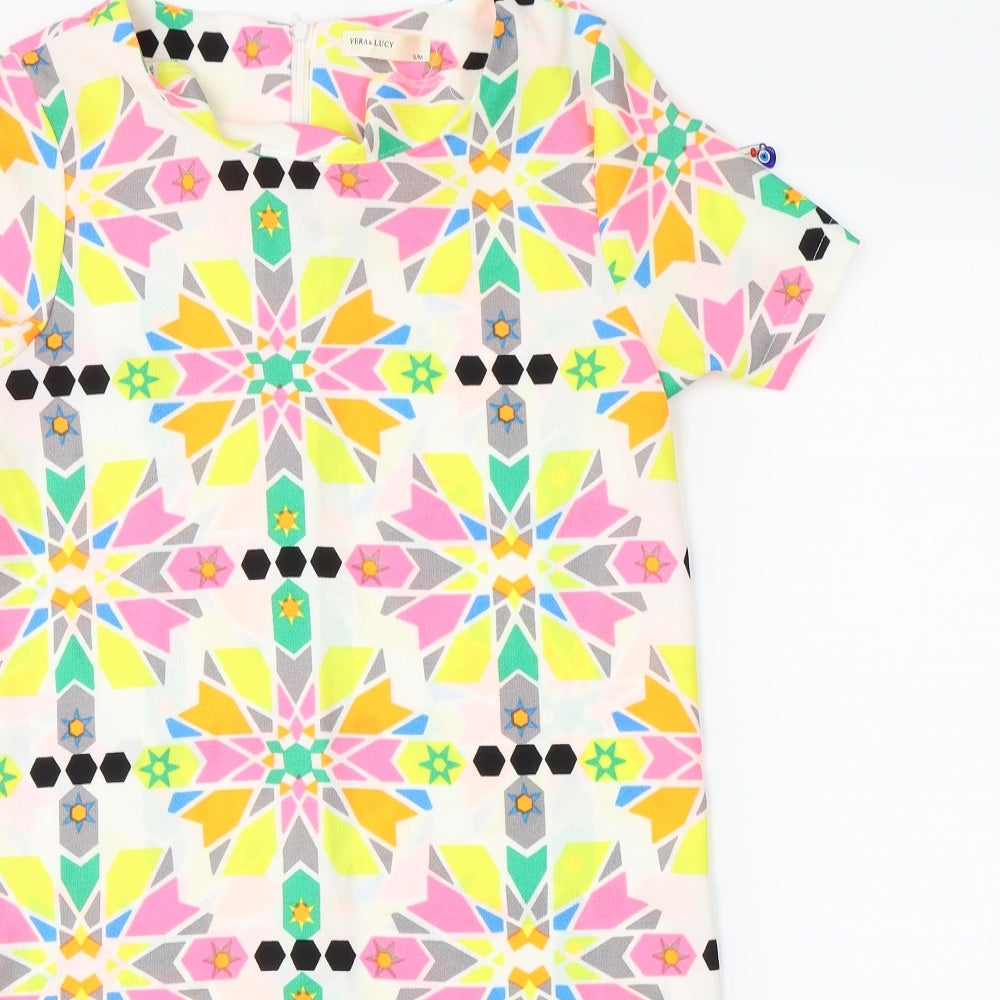 Vera & Lucy Womens Multicoloured Geometric  Pencil Dress  Size M