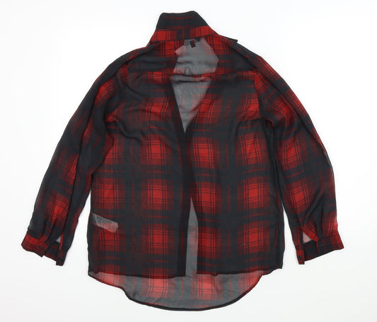 New Look Womens Red Check  Basic Button-Up Size 8