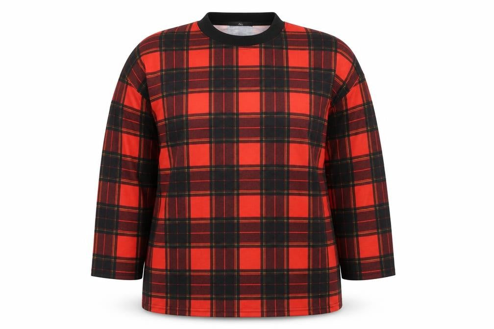 Front view of Missguided women’s red check jumper, size UK 10
