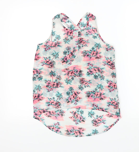 YD Girls White Floral  Basic Blouse Size 10 Years