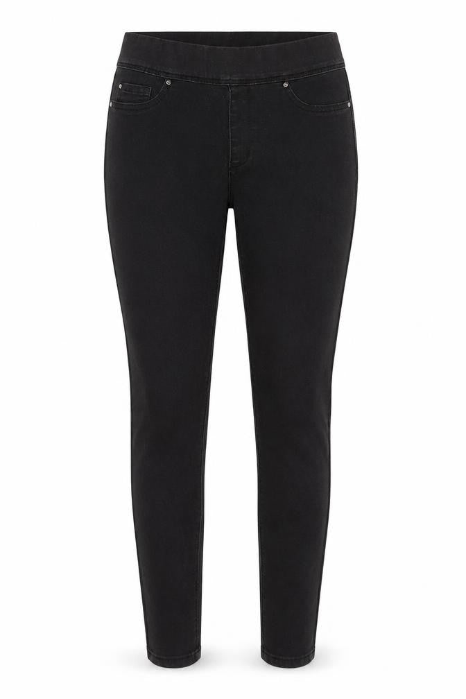 Front view of Denim & Co. women’s black denim jegging jeans, size UK 10, 31-inch leg