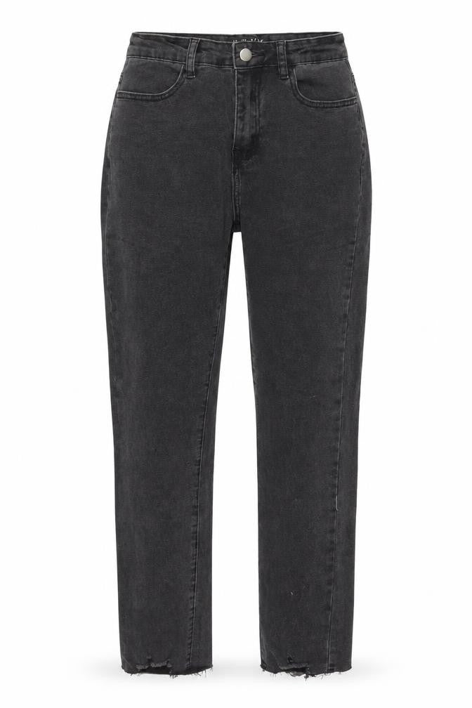 Front view of In the Style women’s grey denim straight jeans, size UK 8, 27-inch leg