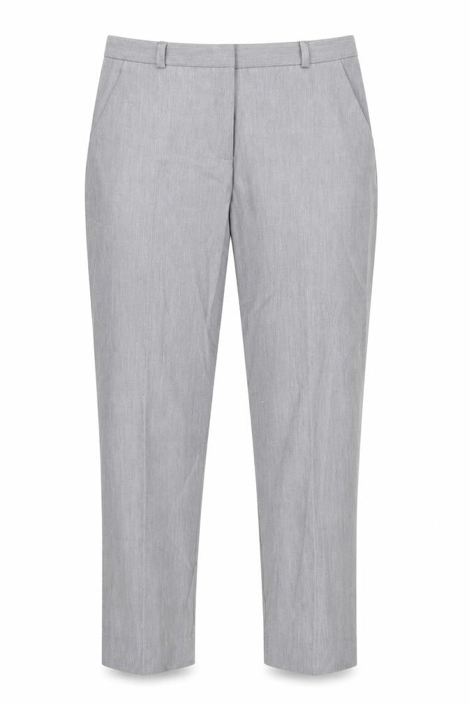 Front view of ASOS women’s grey rayon trousers, size UK 8, 23-inch leg