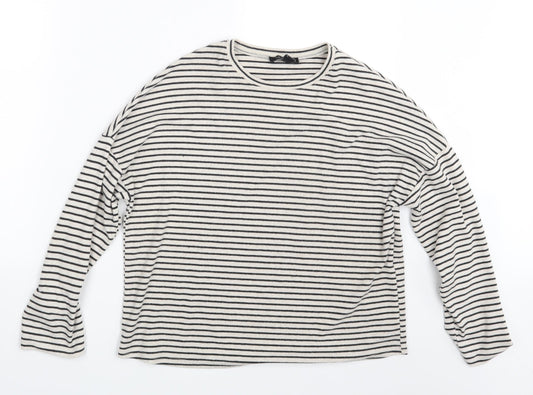 New Look Womens White Striped  Basic T-Shirt Size 8