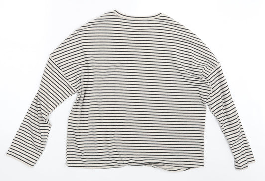 New Look Womens White Striped  Basic T-Shirt Size 8