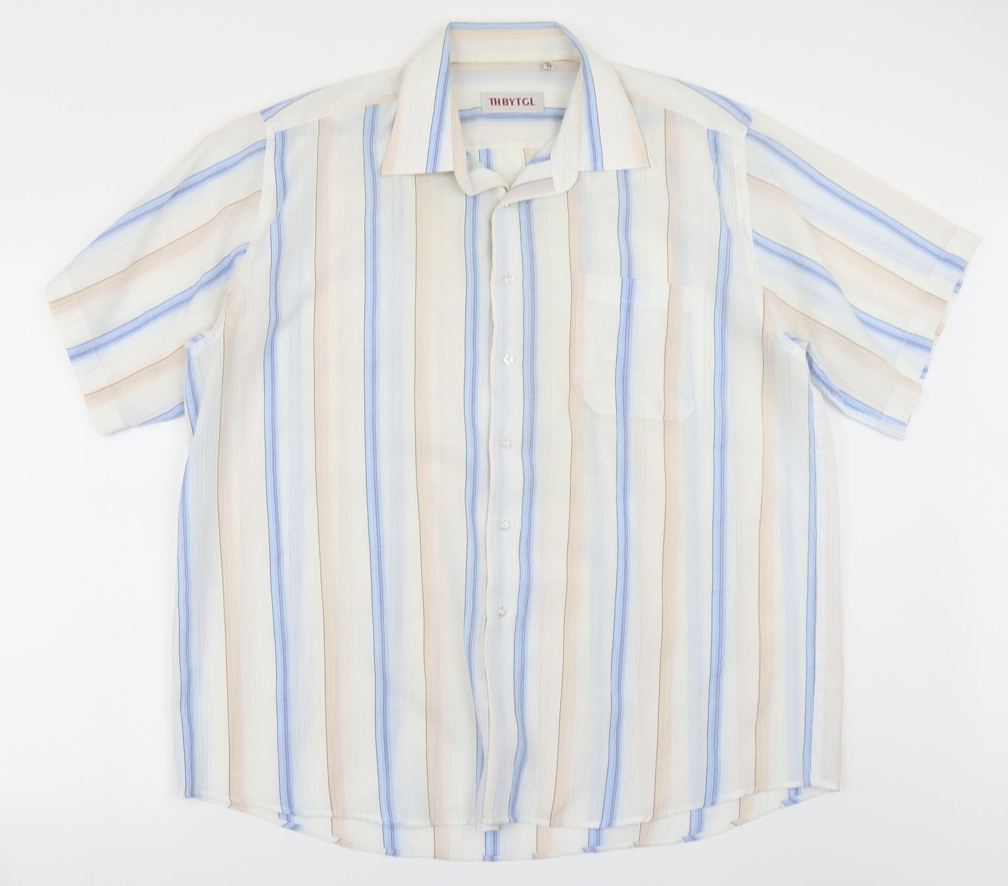 THBYTGL Mens White Striped   Button-Up Size 17.5