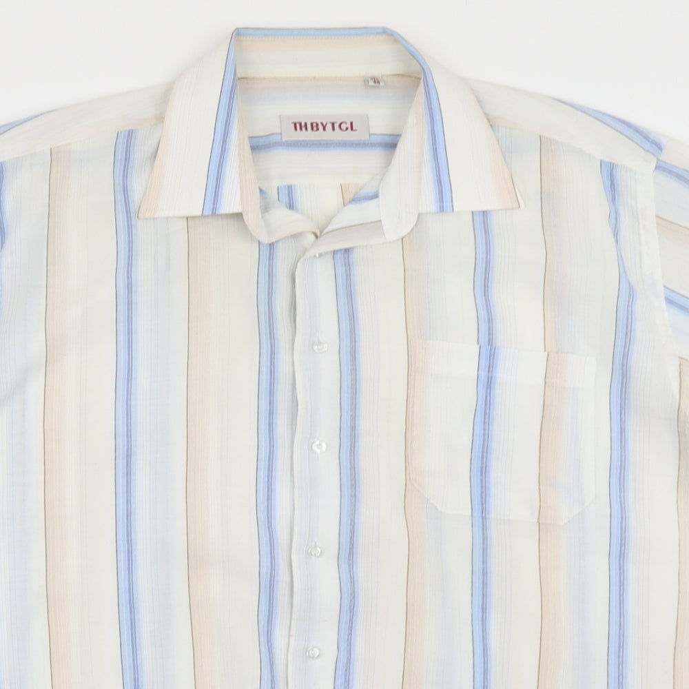 THBYTGL Mens White Striped   Button-Up Size 17.5