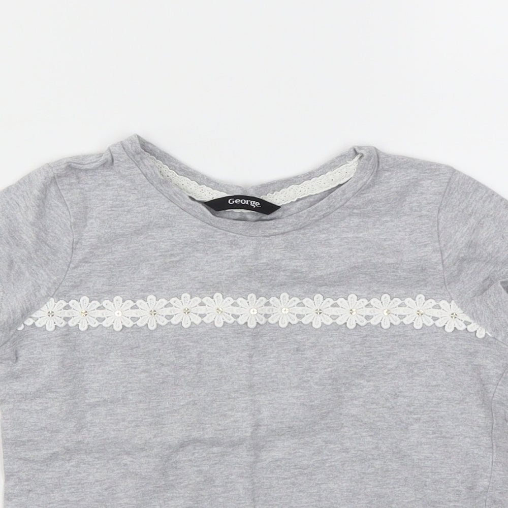 George Girls Grey Floral  Basic T-Shirt Size 5-6 Years