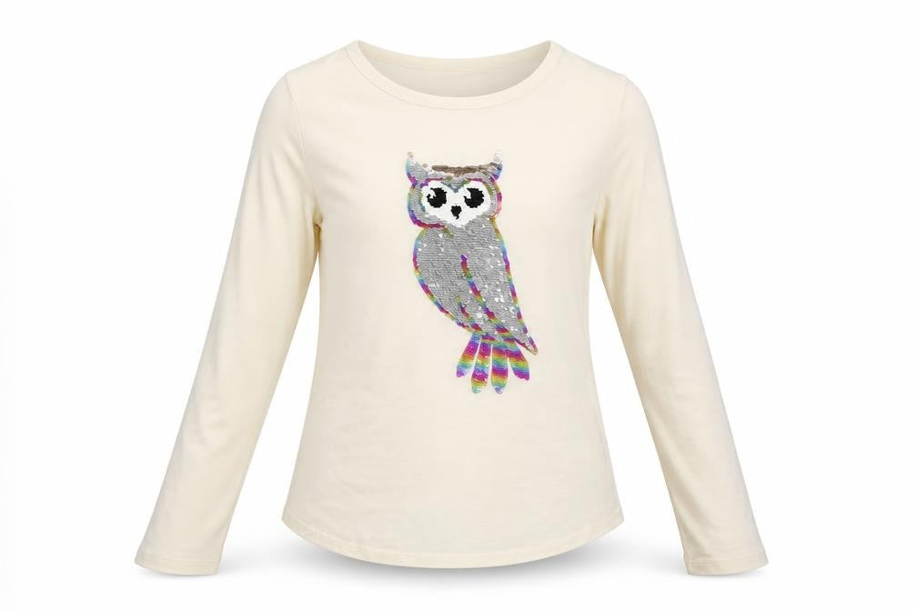 Front view of Gap girls’ white basic t-shirt, size L, - sequin detail