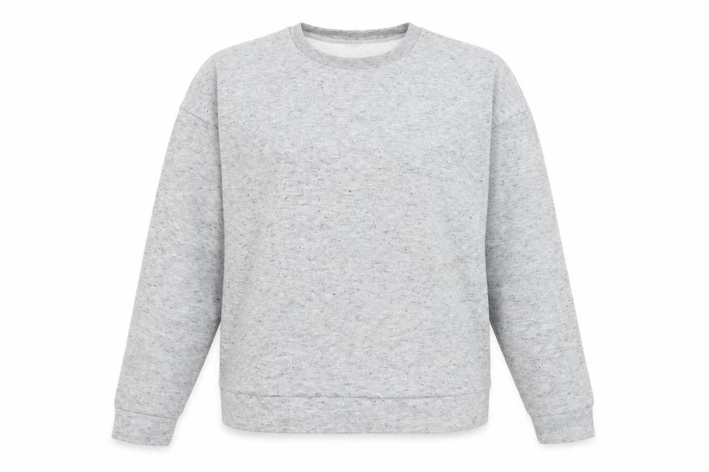 Front view of ASOS women’s grey pullover sweatshirt, size UK 6