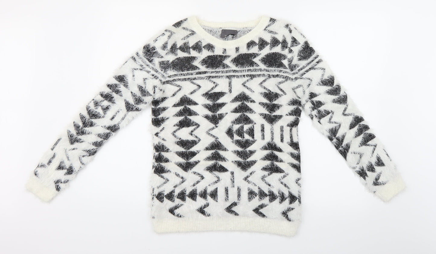 Preworn Womens White Geometric  Henley Jumper Size M