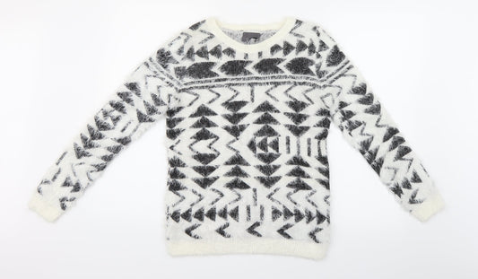 Preworn Womens White Geometric  Henley Jumper Size M