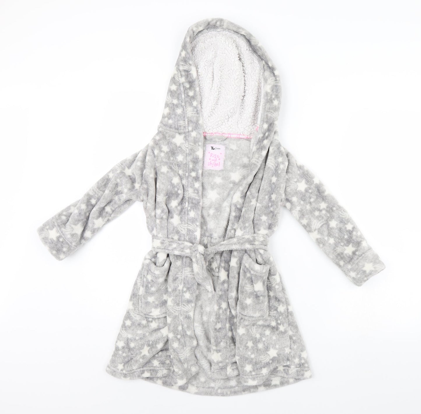 TU Girls Grey Spotted  Cami Robe Size 5 Years  - star pattern