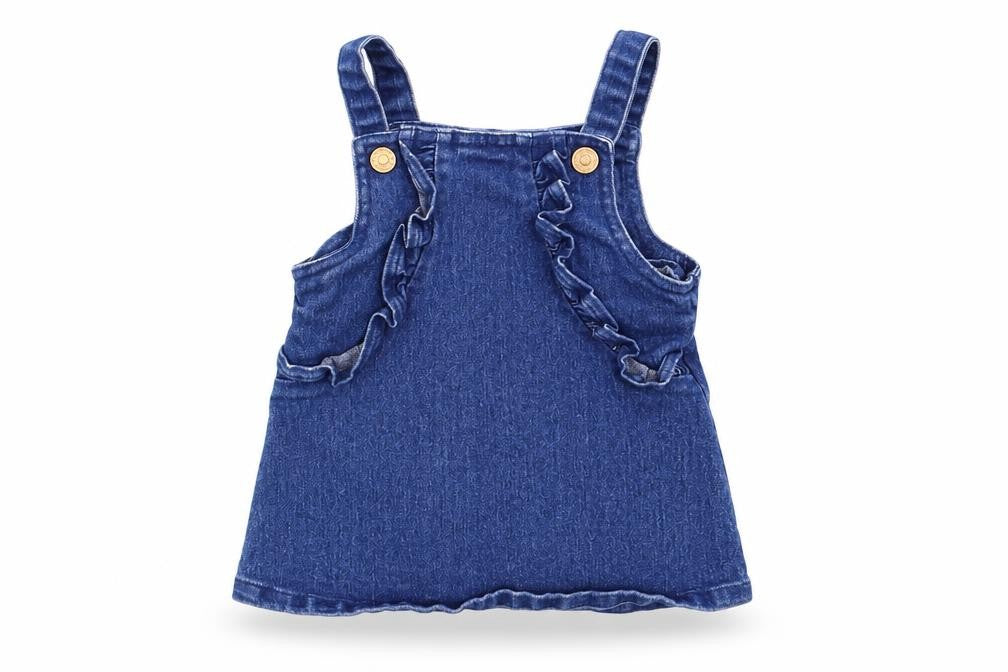 Front view of Primark girls’ black damask pinafore/dungaree dress, size 3-6, months
