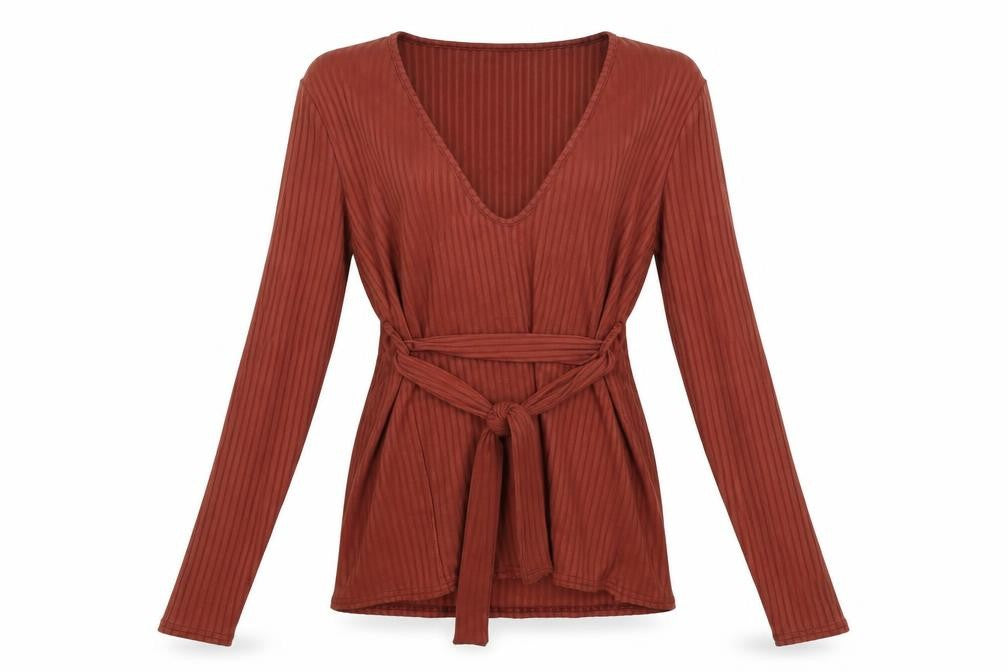 Front view of Club London women’s brown basic blouse, size UK 8