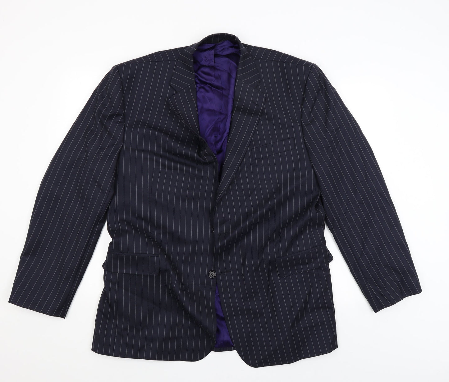 Preworn Mens Black Striped  Jacket Blazer Size 44