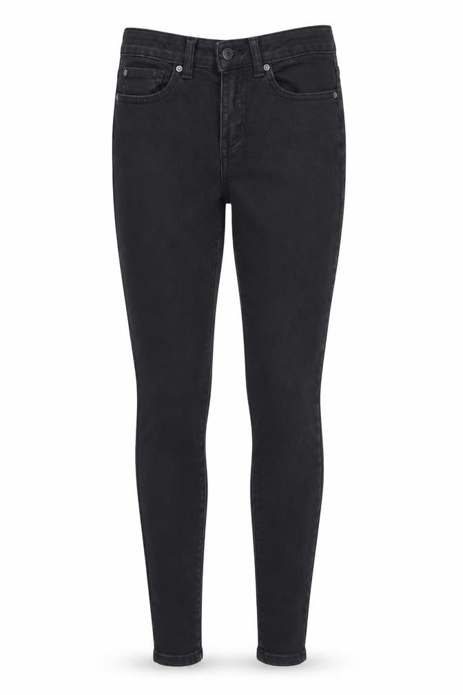 Front view of Denim & Co. women’s black skinny jeans, size UK 8, 25-inch leg