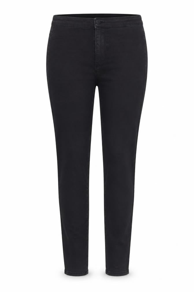 Front view of Denim & Co. women’s black skinny jeans, size UK 12, 26-inch leg