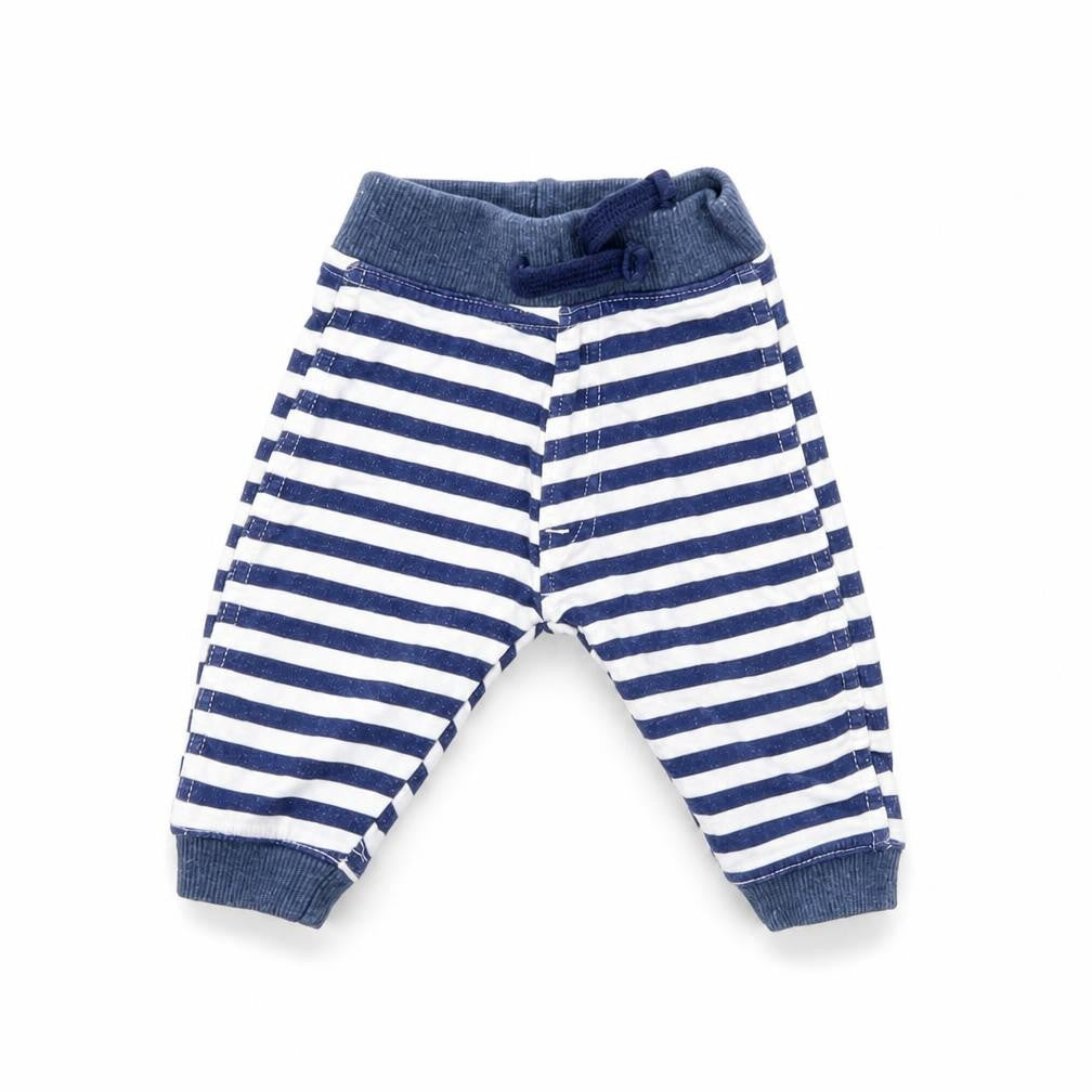 Front view of Lily & dan Baby Blue Striped sweatpants, size 0-3, Months