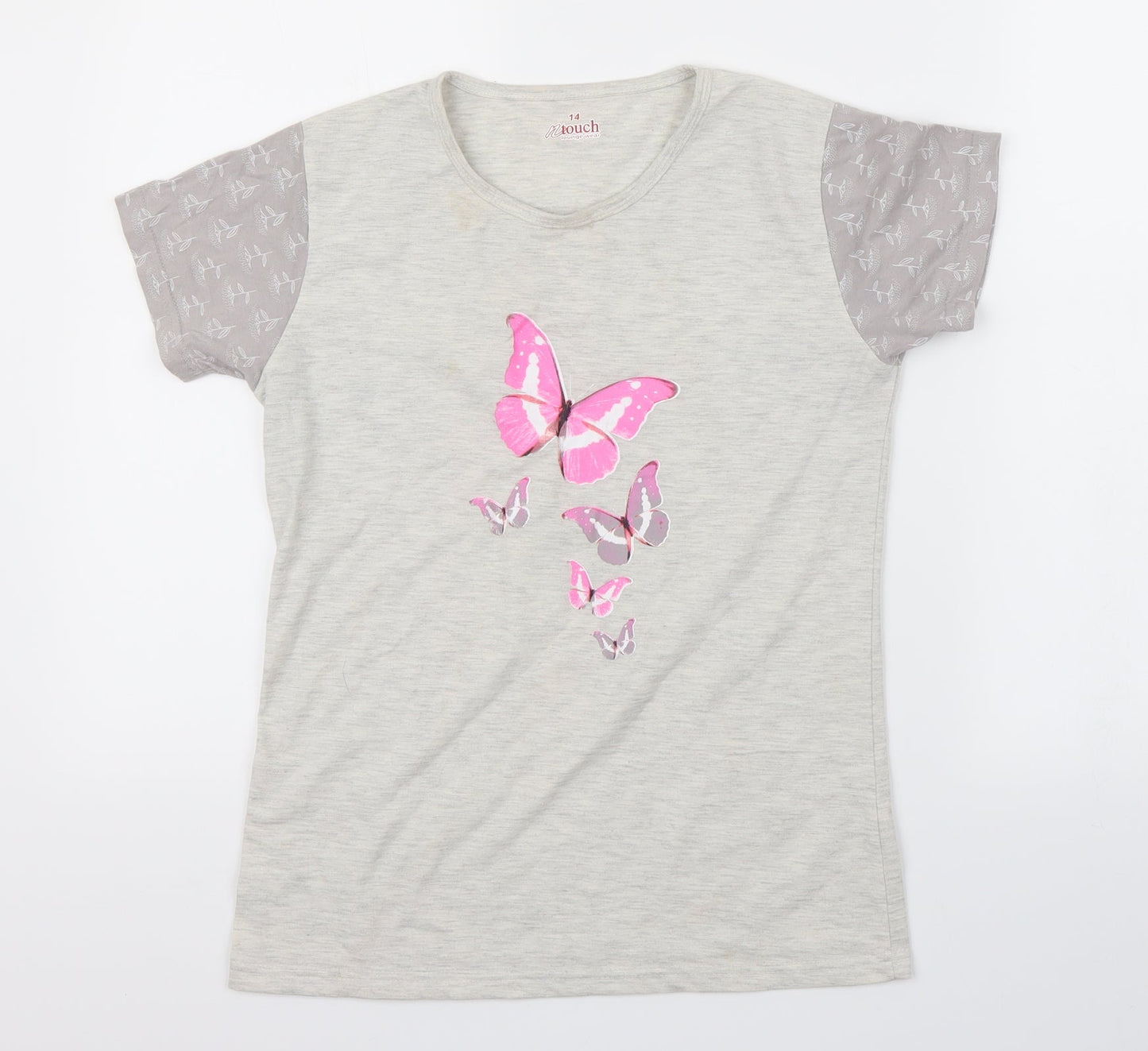 N Touch Womens Grey   Basic T-Shirt Size 14  - butteflies