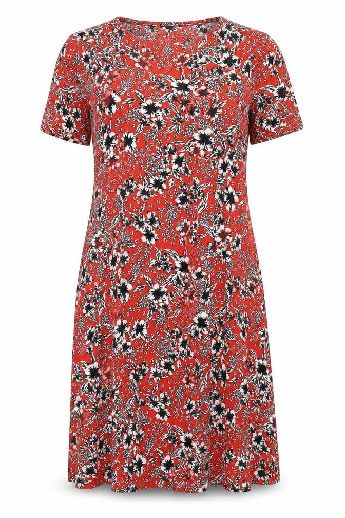 M&S Womens Red Floral  A-Line  Size 14