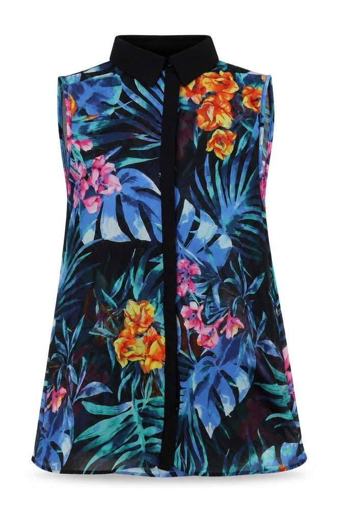 New Look Womens Blue Floral  Basic Button-Up Size 8