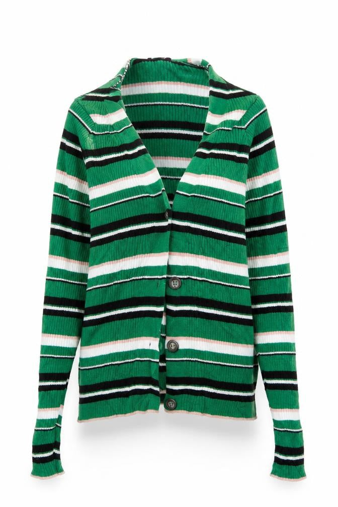 New Look Womens Green Striped Knit Cape Jumper Size 8