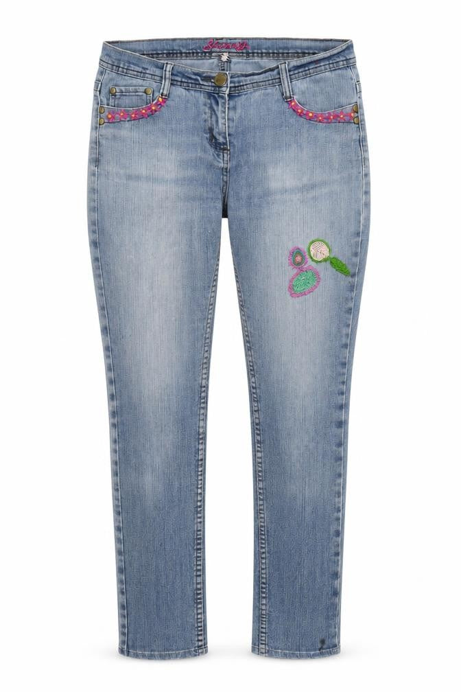 Front view of DenimCo women’s blue denim skinny jeans, size UK 10, 27-inch leg